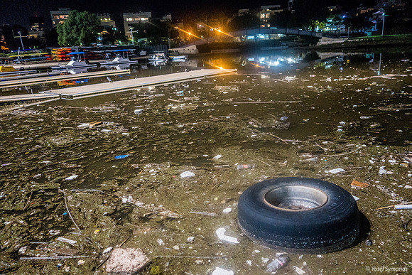 Yarkon with Trash Wadhed Up on Bank 211122-1