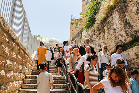 Tourists Coming Down to Western Wall