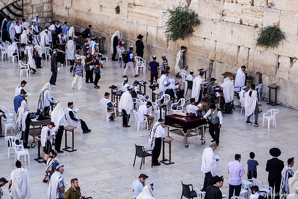 Mixed Community of People Praying at Western Wall