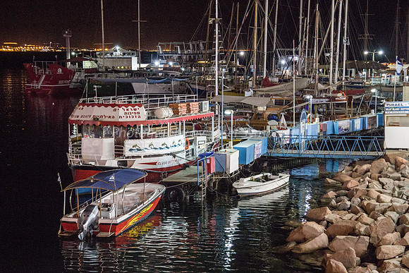 Boats Moored at Night Eilat 180603-1