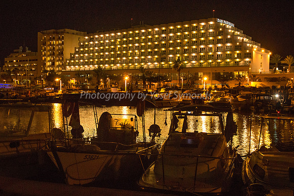 Boats Moored in Eilat with Dan Panorama Hotel in Background 180603-5