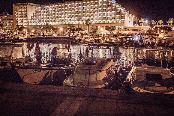 Boats Moored in Eilat with Dan Panorama Hotel in Background 180603-3
