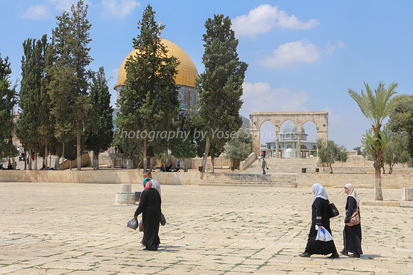 Arab Ladies in Courtyard in Front of Dome of the Rock
