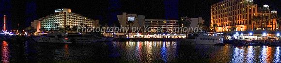 Hotels on Lagoon at Night 180603-5 Panorama