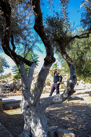 Policeman Guarding Access from East