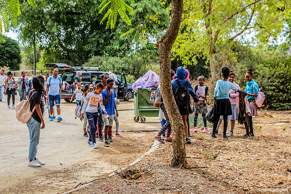 A class of Ethiopian children in a visit to Beta Israel village in order to learn about their ancestral heritage
