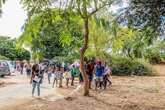 A class of Ethiopian children in a visit to Beta Israel village in order to learn about their ancestral heritage