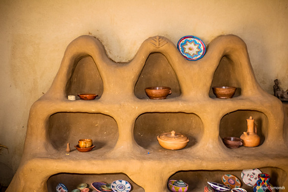 Showcase shelves made of mud in the Ethiopian social club