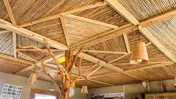 Cane ceiling in the hospitality room of Beta Israel Village