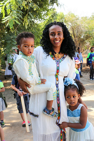 Mother and children with traditional Ethiopian clothes