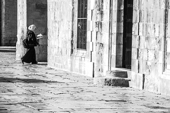Arab Lady Crossing Open Area of Temple Mount 2