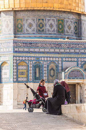 Young Arab Ladies in Front of Northern Side  of Dome of Rock