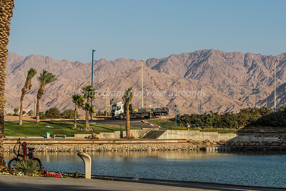 Eilat Port with Aquaba Mountains in Background