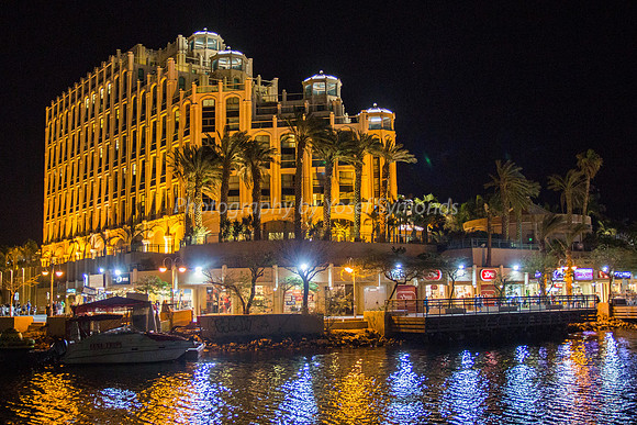 Queen of Sheba Hotel on Lagoon at Night 180603-2