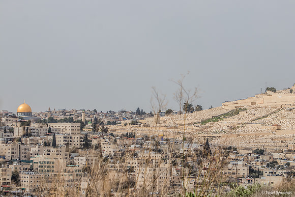 Mount of Olives and Dome of Rock Looking WNW 220306-1