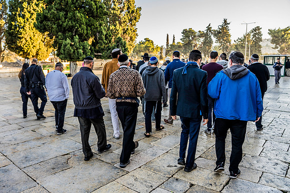 Jewish Visitors Heading East Past El Aksa Mosque 191205-3