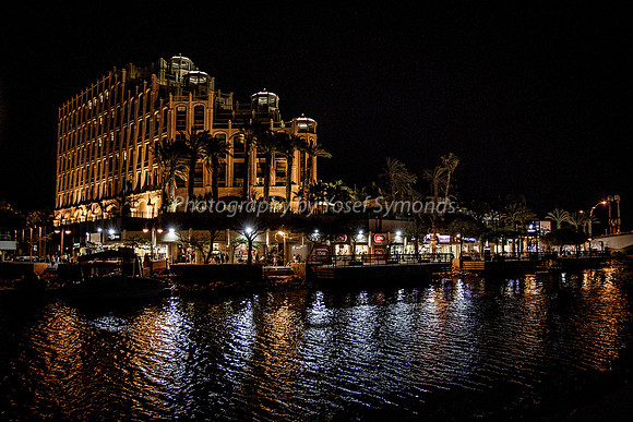 Queen of Sheba Hotel on Lagoon at Night 180603-3