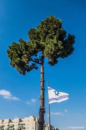 Israel Flag with Beit Hakerem in Background 190819-2