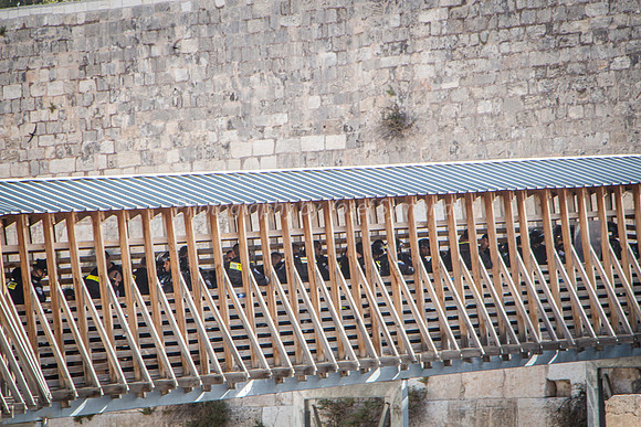Contingent of Police on Mugrahbi Bridge to Temple Mount