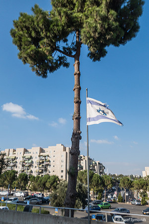 Israel Flag with Beit Hakerem in Background 190819-4