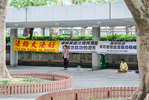 Falun Gong Demonstrators Hong Kong 150811-1