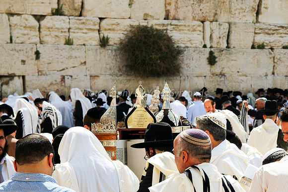 Worshipers with Sephardic Torah Scrolls at Western Wall 6