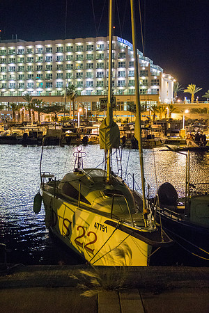 Boats Moored in Eilat with Dan Panorama Hotel in Background 180603-7