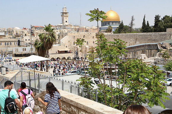 View onto Western Wall Plaza with Wall and Temple Mount in Background